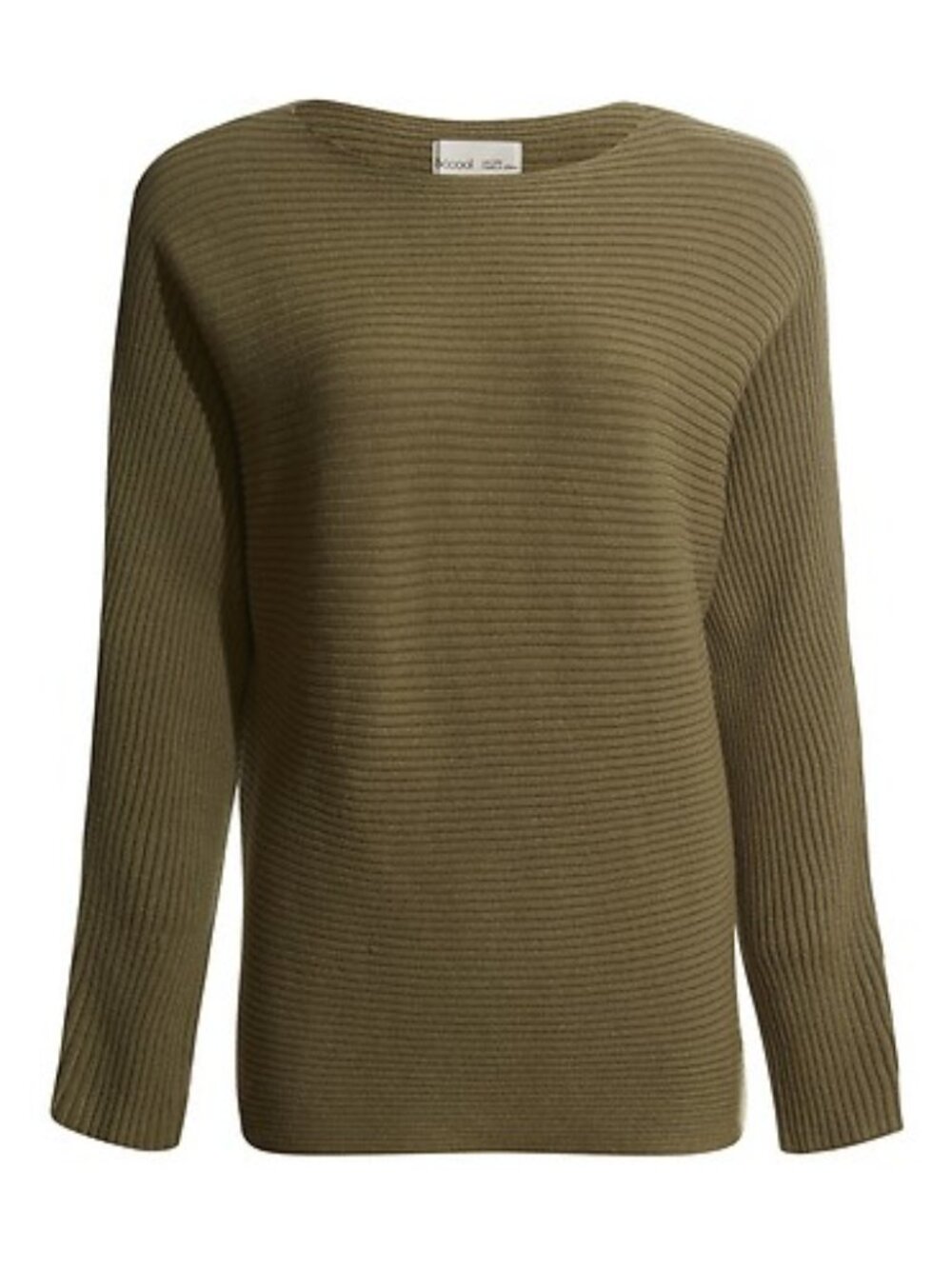 RIELLE Women's Ottoman Ribbed Boatneck Sweater Size L In Olive